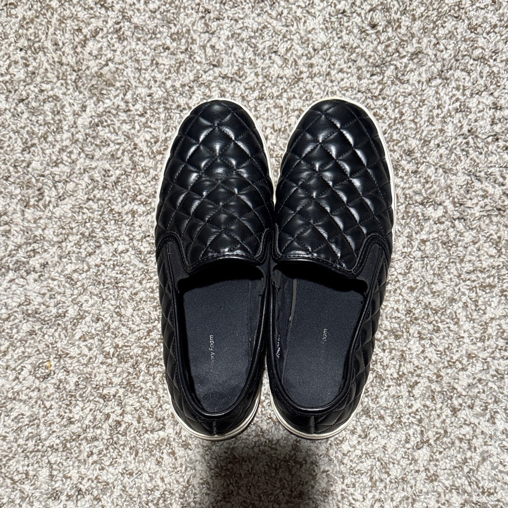 Black Quilted Slip-On Shoes